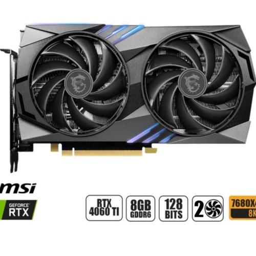 TARJETA DE VIDEO MSI RTX 4060TI 8GB, GAMING X, GDDR6 GEFORCE NVIDIA 128 BITS, 2 VENTILADORES GRAFICO PARA VIDEOJUEGOS, 2 VENTILADORES